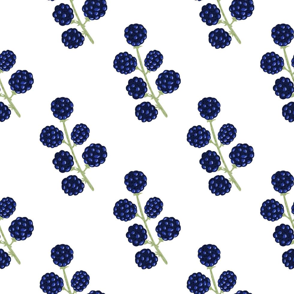Seamless isolated pattern with doodle navy blue blackberries shapes. White background. vector