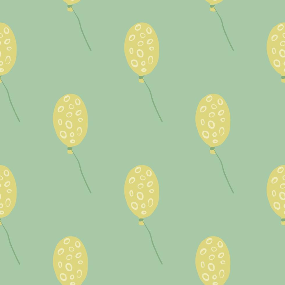 patrón de globos de garabato sin costura minimalista pálido. adorno de cumpleaños amarillo con círculos sobre fondo verde claro. vector