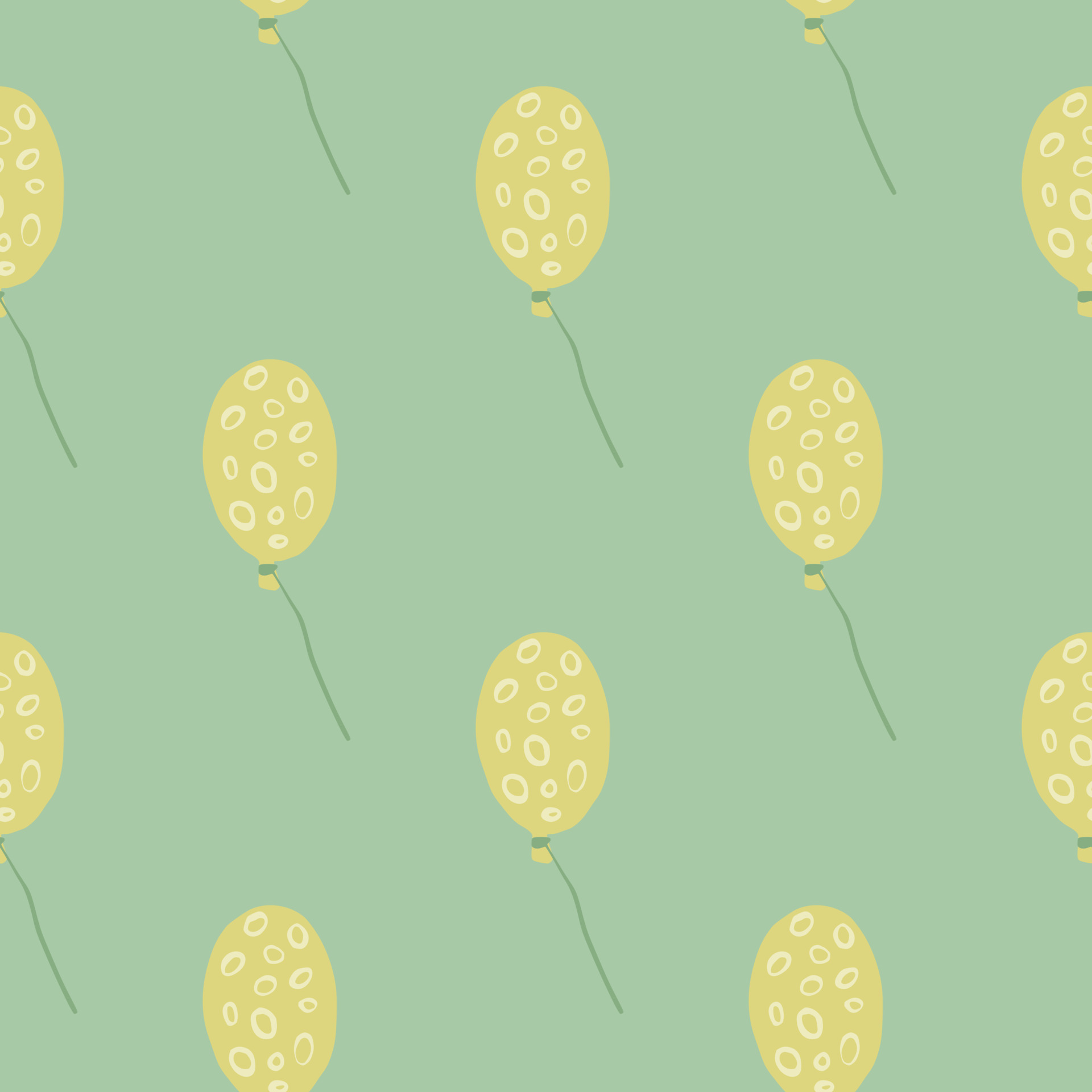 Pale Minimalistic Seamless Doodle Balloons Pattern Yellow Birthday Ornament With Circles On Light Green Background Vector Art At Vecteezy