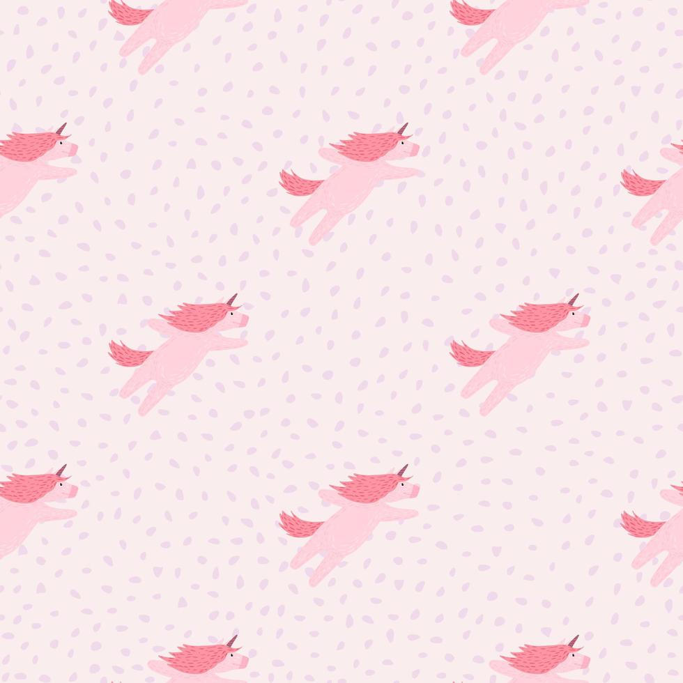 Minimalistic baby seamless pattern with simple unicorn silhouetes. Light pink background. vector