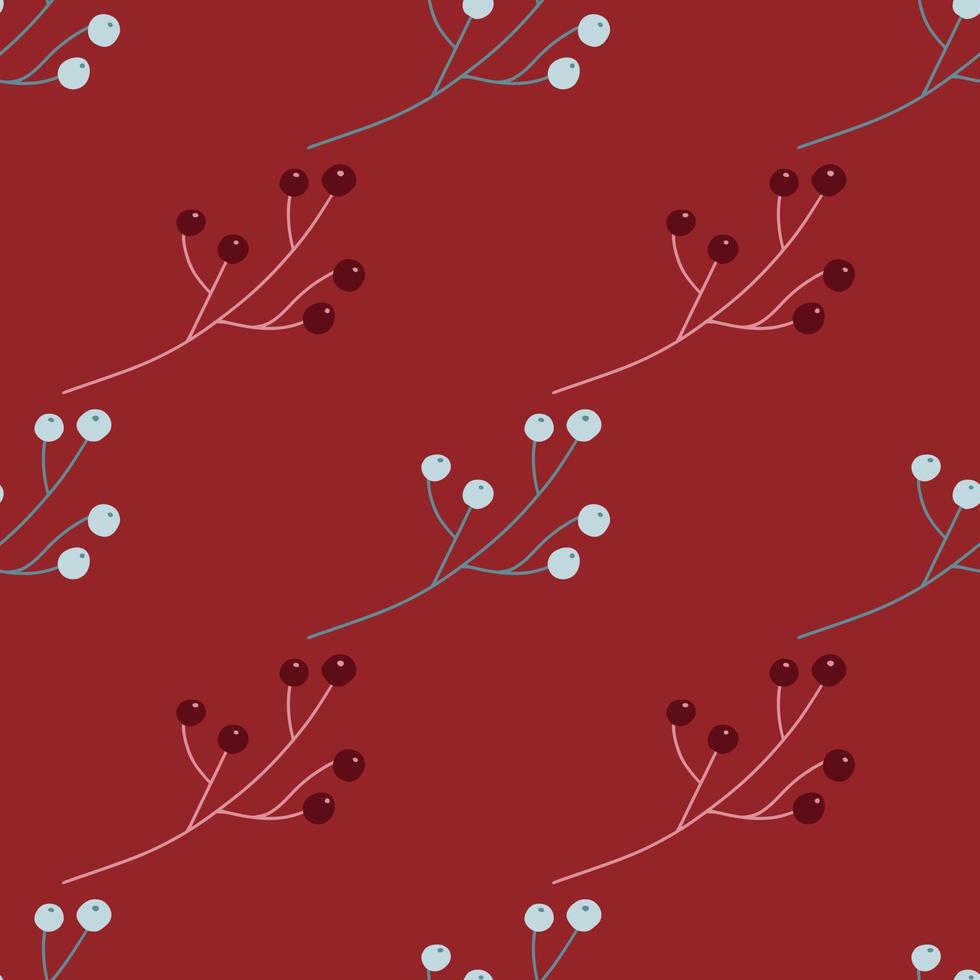 Bloom seamless pattern in minimalistic style with berries shapes. Red background. Bloom organic ornament. vector