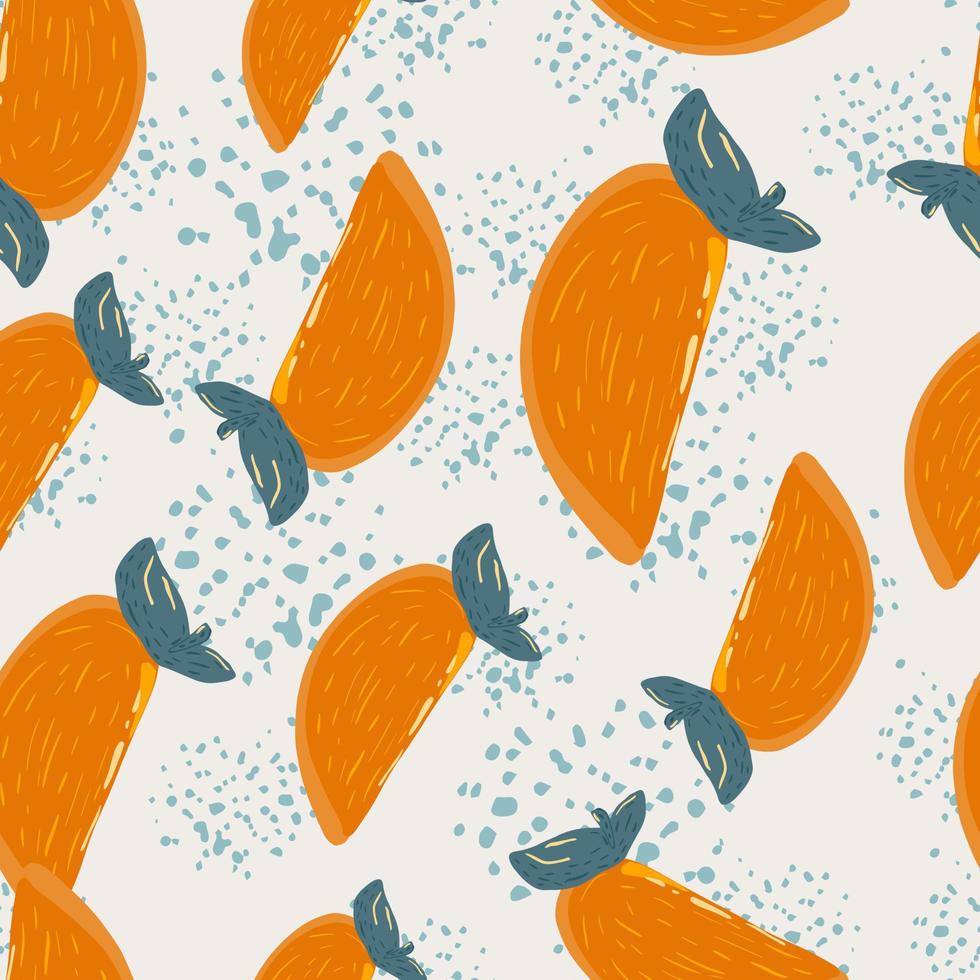 Isolated seamless random pattern with orange colored persimmon slice shapes. Light background with splashes. vector