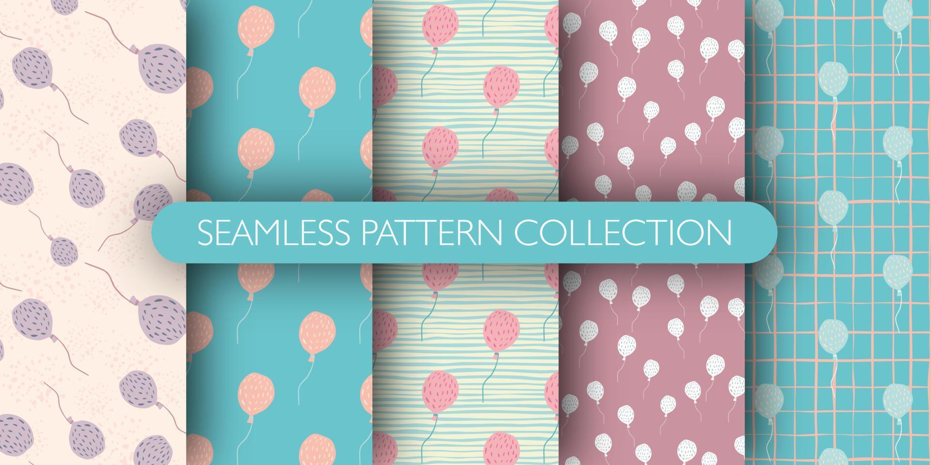 Set of seamless patten with simple balloons shapes. Birthday elements on background. vector