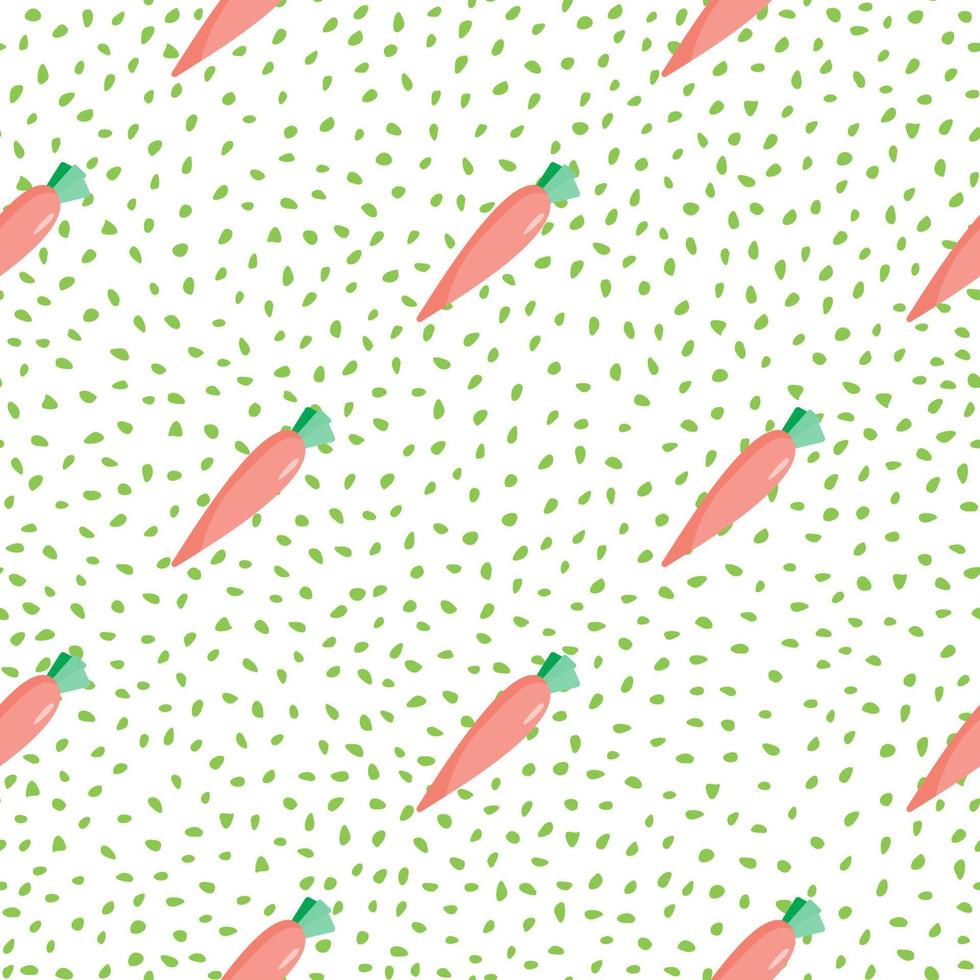 Doodle carrots backdrop. Hand drawn carrot seamless pattern on dots background. vector