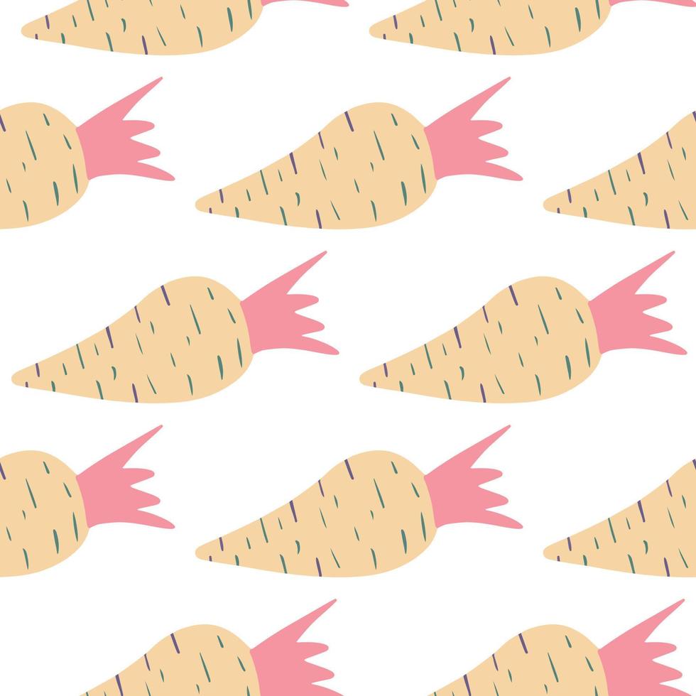 Cute radish root seamless pattern in doodle style. Vegetarian healthy food texture. vector