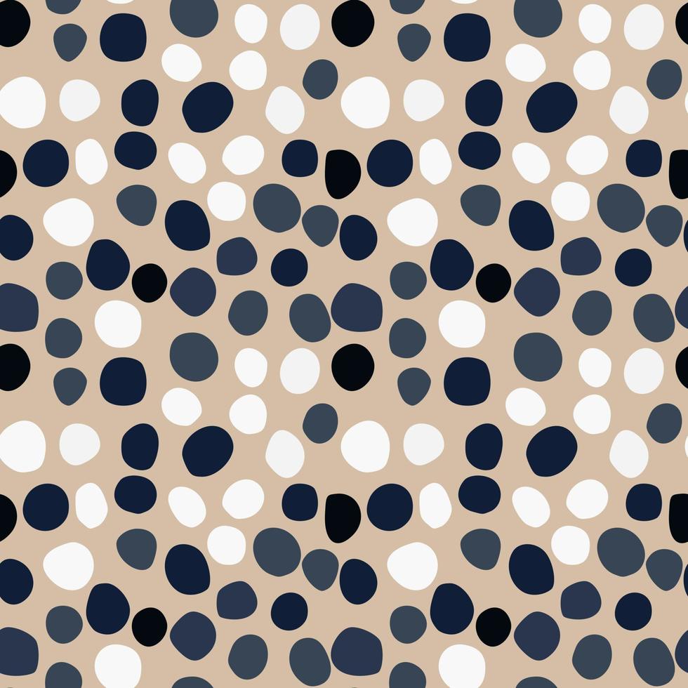 Simple abstract print with masonry seamless pattern. White and navy blue rocks on light beige background. vector