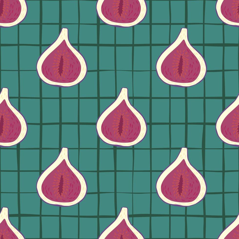 Abstract pink and white colored fig shapes seamless pattern. Turquoise chequered background. vector