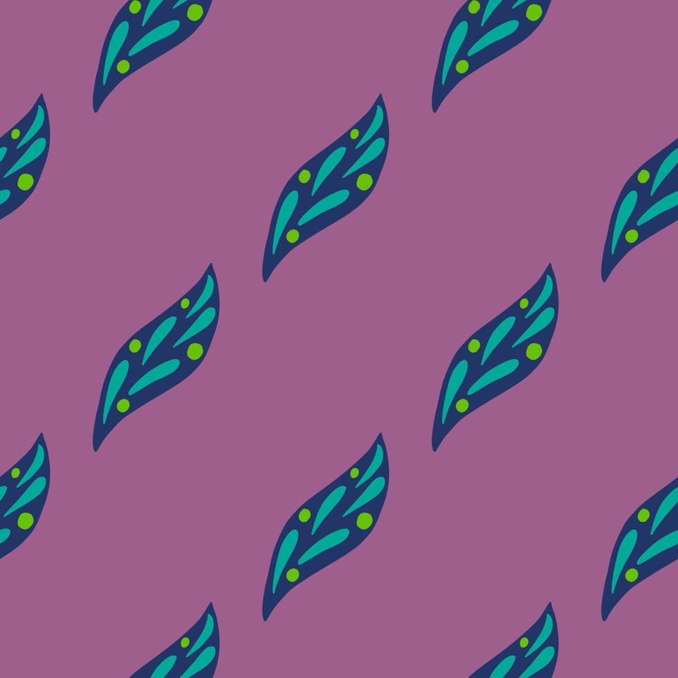 Abstract nature seamless pattern with turquoise leaf elements print. Purple background. Simple artwork. vector