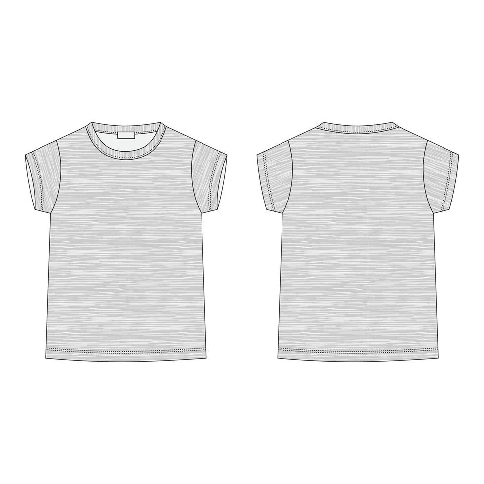 dibujo técnico de contorno camiseta infantil en tejido melange. ropa casual clásica. vector