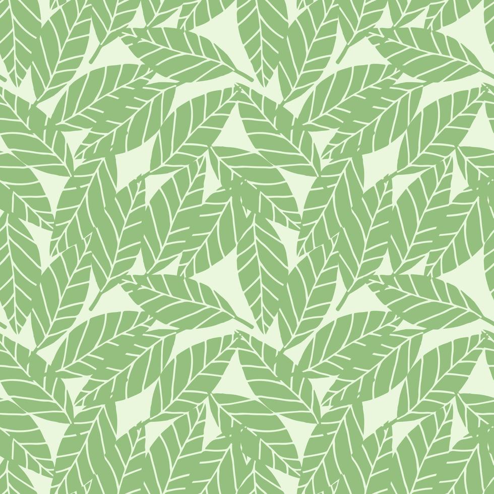 Random seamless pattern with green leafs on white background. Botanic backdrop. vector