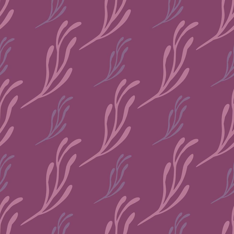 Seamless hand drawn pattern in purple tones with branches ornament. Botanic doodle backdrop in simple style. vector