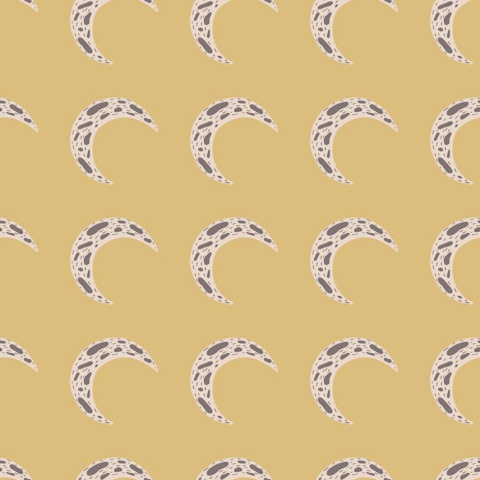 Abstract seamless pattern with light simple moon ornament. Yellow pale background. vector