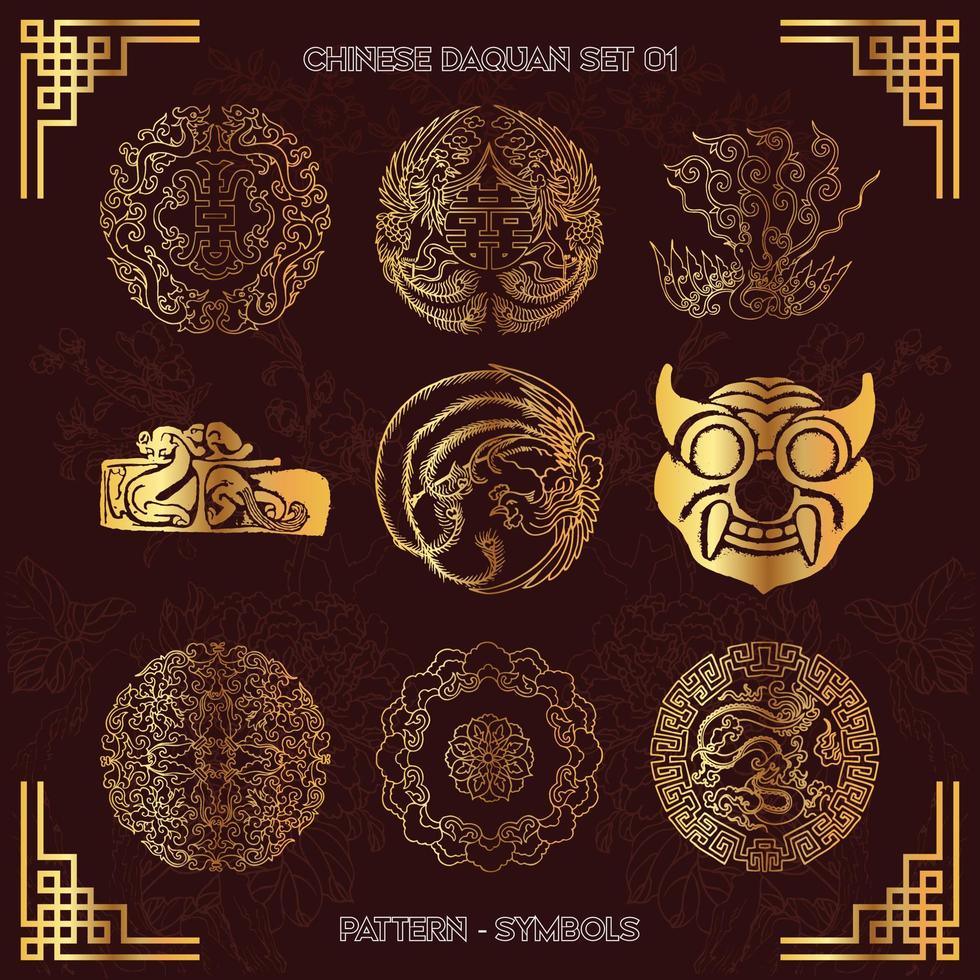 conjunto de colección de símbolos daquan de patrón chino tradicional parte-01 vector