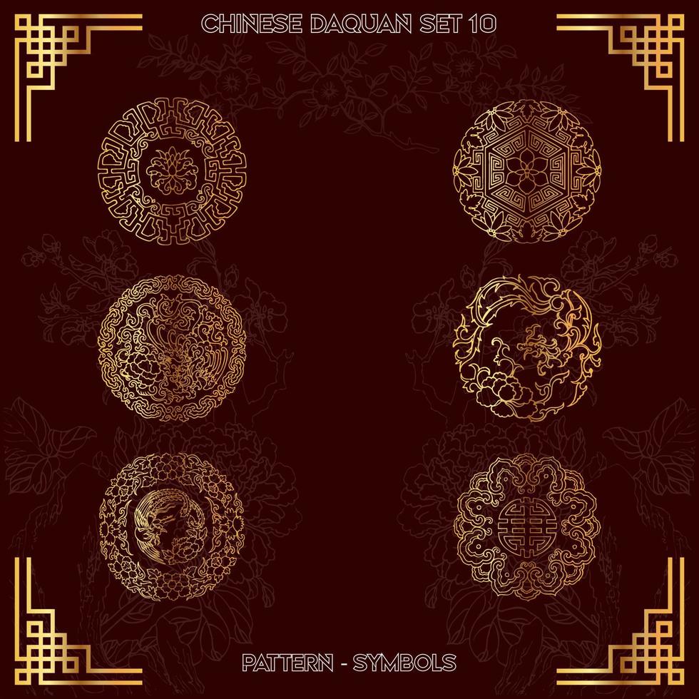 conjunto de colección de símbolos daquan patrón chino parte-10 vector