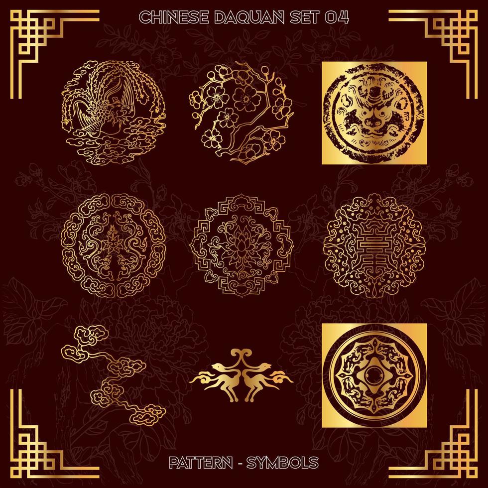 conjunto de colección de símbolos daquan patrón chino parte-04 vector