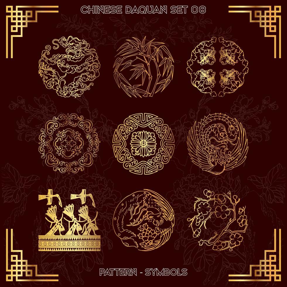 Collection Set of Chinese Pattern Daquan Symbols Part-08 vector