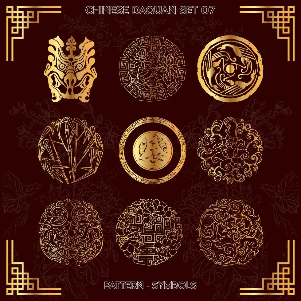 Collection Set of Chinese Pattern Daquan Symbols Part-07 vector