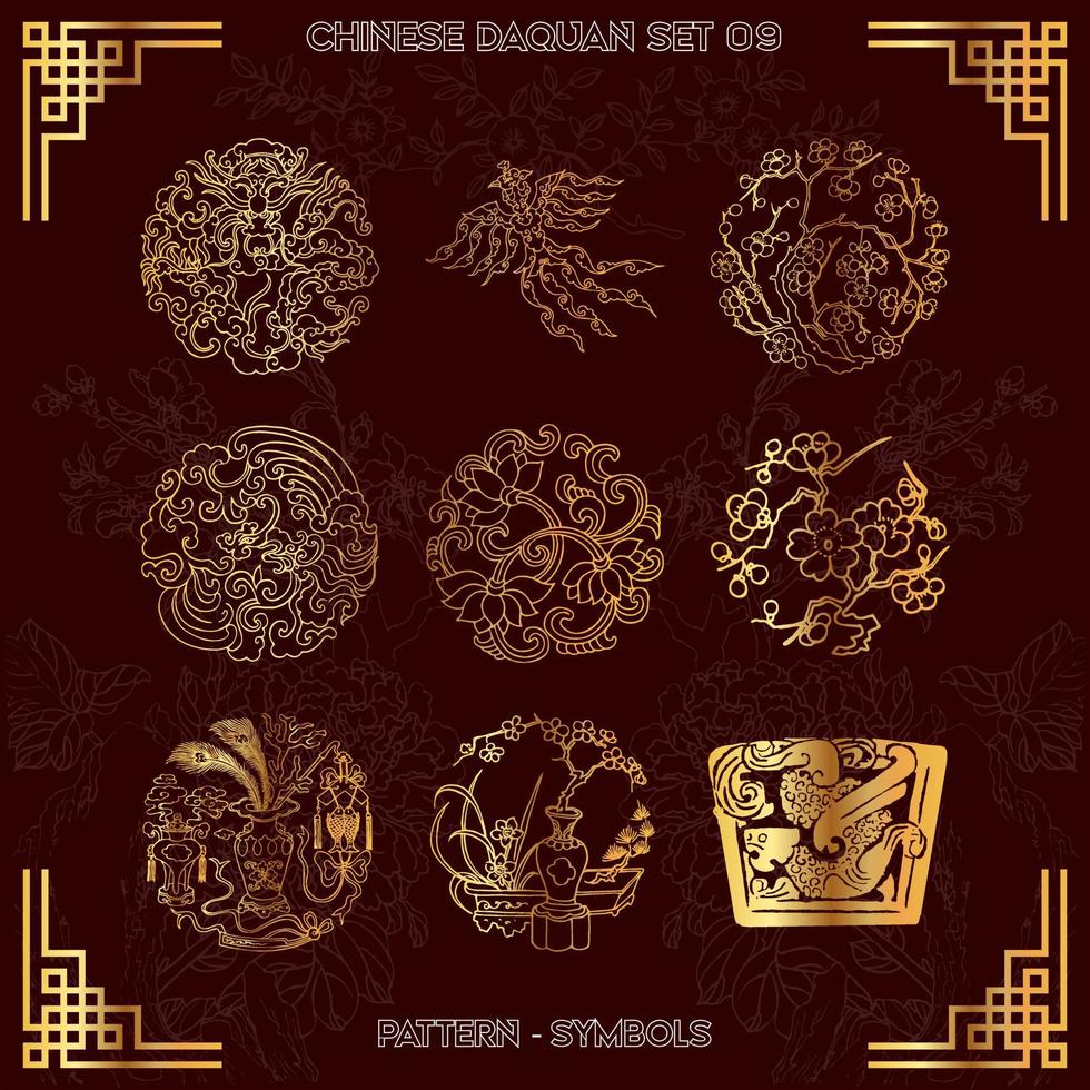 Collection Set of Chinese Pattern Daquan Symbols Part-09 vector