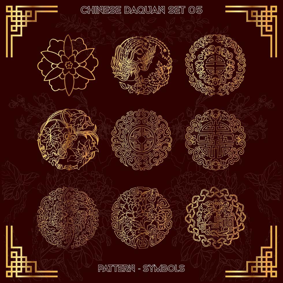 Collection Set of Chinese Pattern Daquan Symbols Part-05 vector