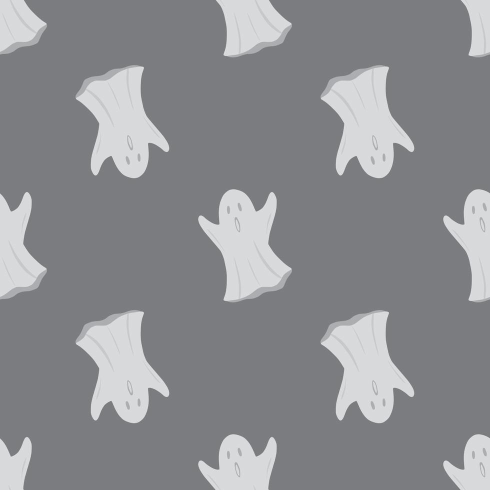 Halloween seamless pattern with simple ghosts silhouettes. Light spooky ornament on grey background. vector