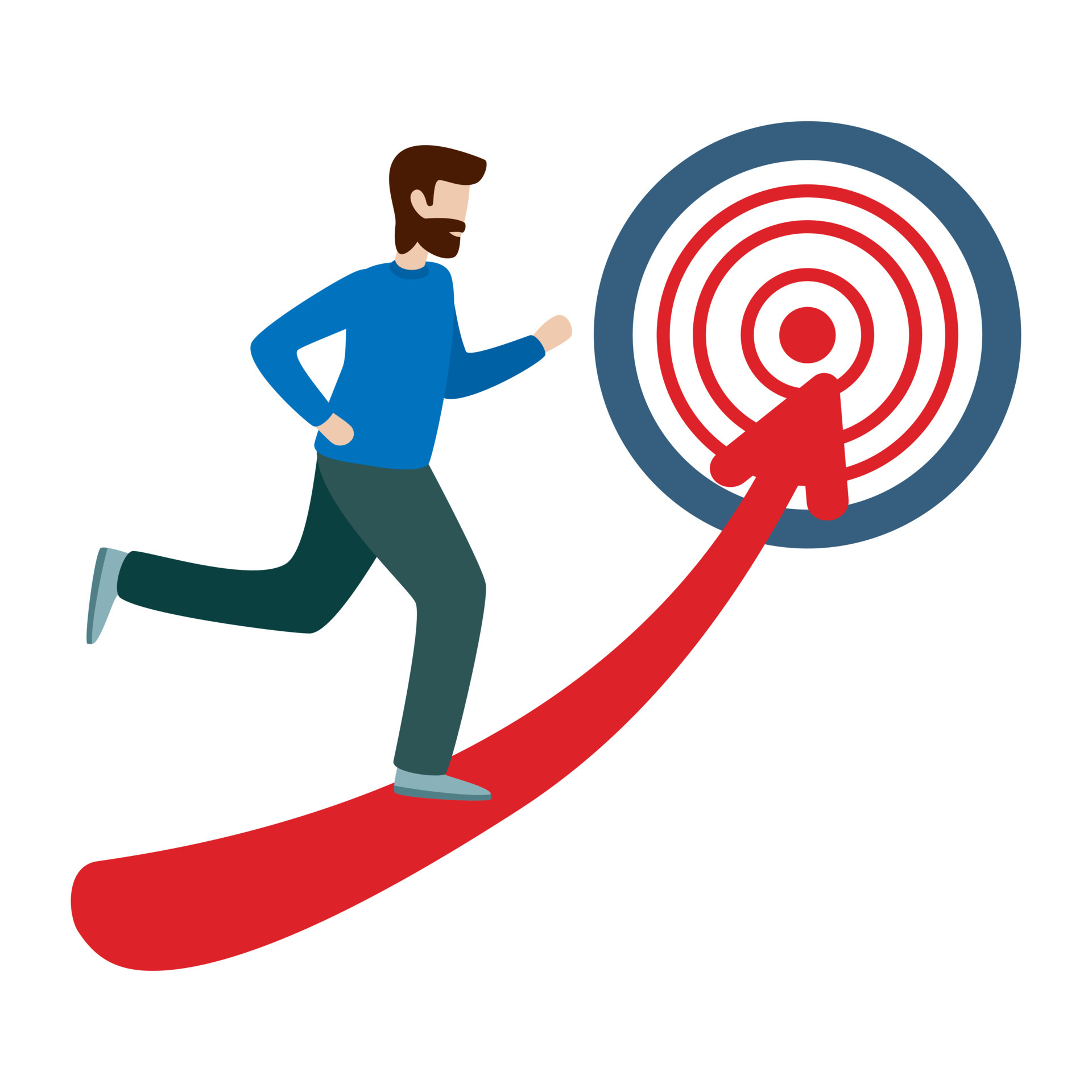Businessman running towards the goal. Business concept goal and success