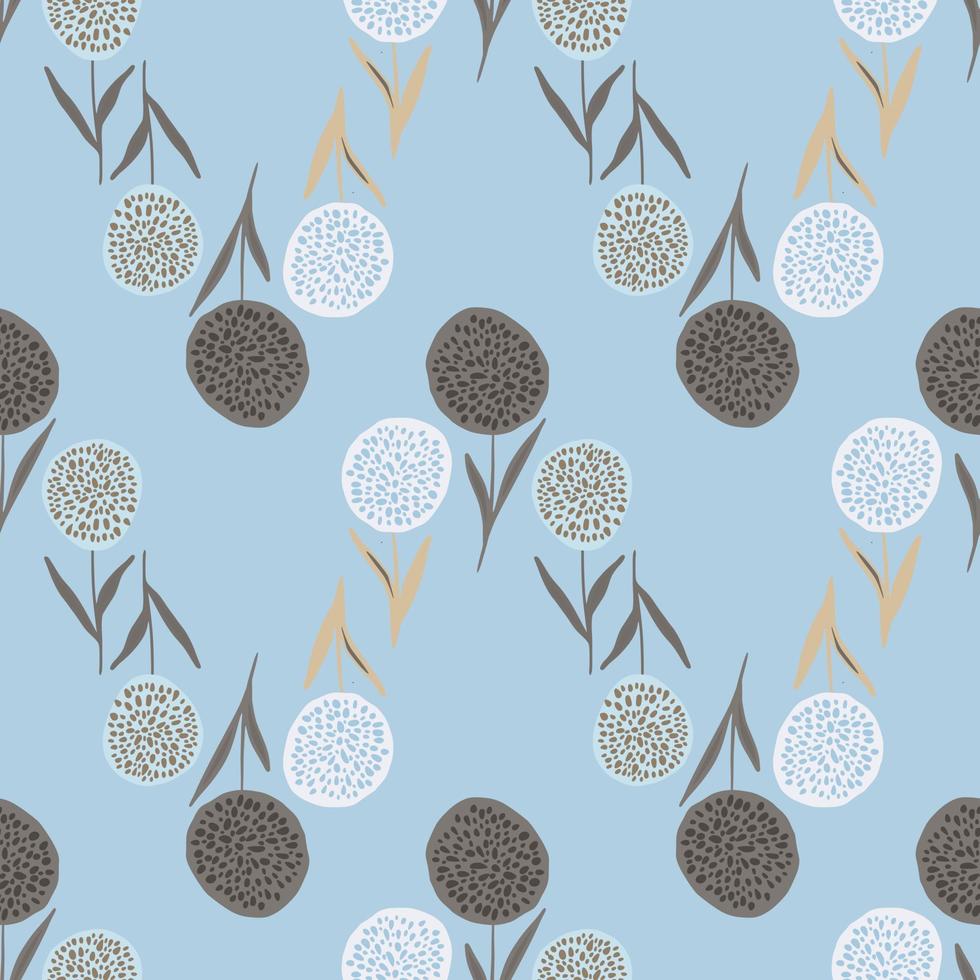 Pastel seamless botanic pattern with dandelion flowers. Floral elements in beige and white colors, soft blue background. vector