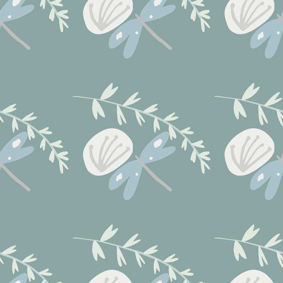 Seamless pattern with botanic elements. twigs, damselfly, blowball vector