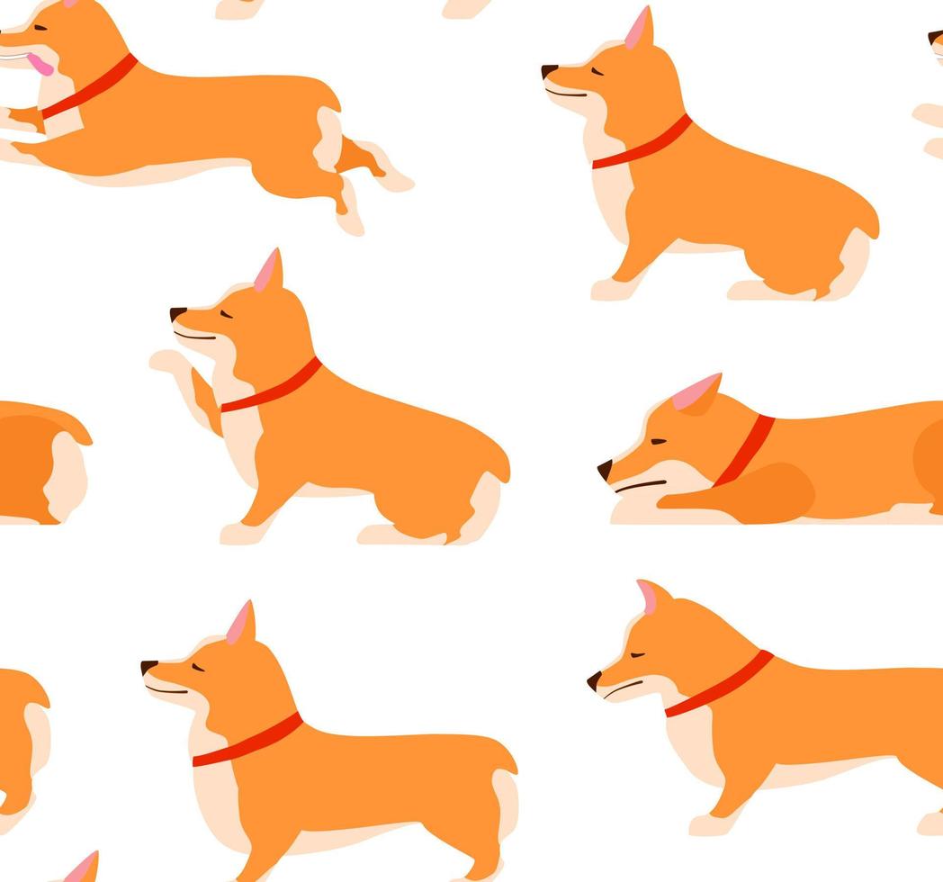 conjunto de poses y emociones perro de patrones sin fisuras. conjunto de corgi galés. vector