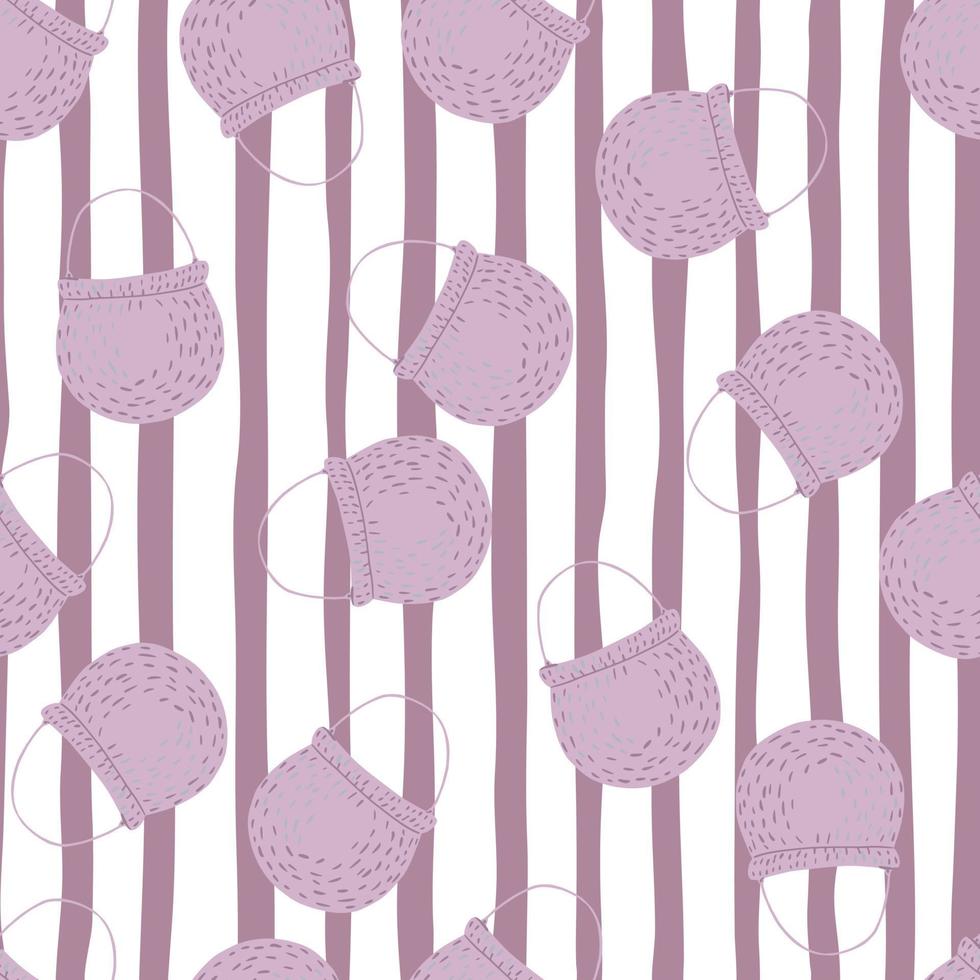 Random seamless pattern with cooking bowler light purple ornament. Striped background. vector