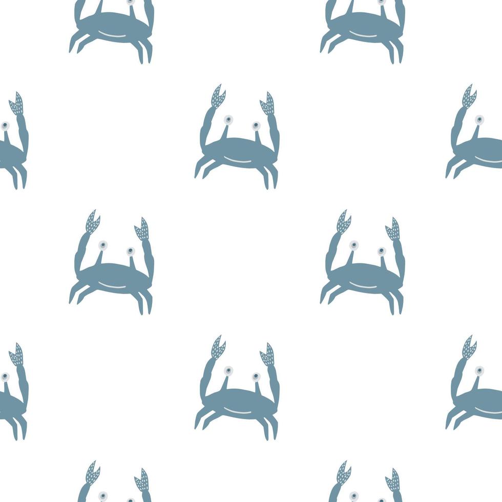 Isolated seamless nature pattern with blue crabs cute silhouettes. Childish fauna ornament with white background. vector