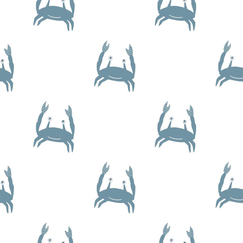 Isolated seamless nature pattern with blue crabs cute silhouettes. Childish fauna ornament with white background. vector