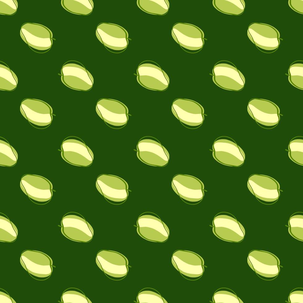 patrón orgánico sabroso sin costuras con adorno de albaricoque contorneado de garabato. fondo verde brillante. vector