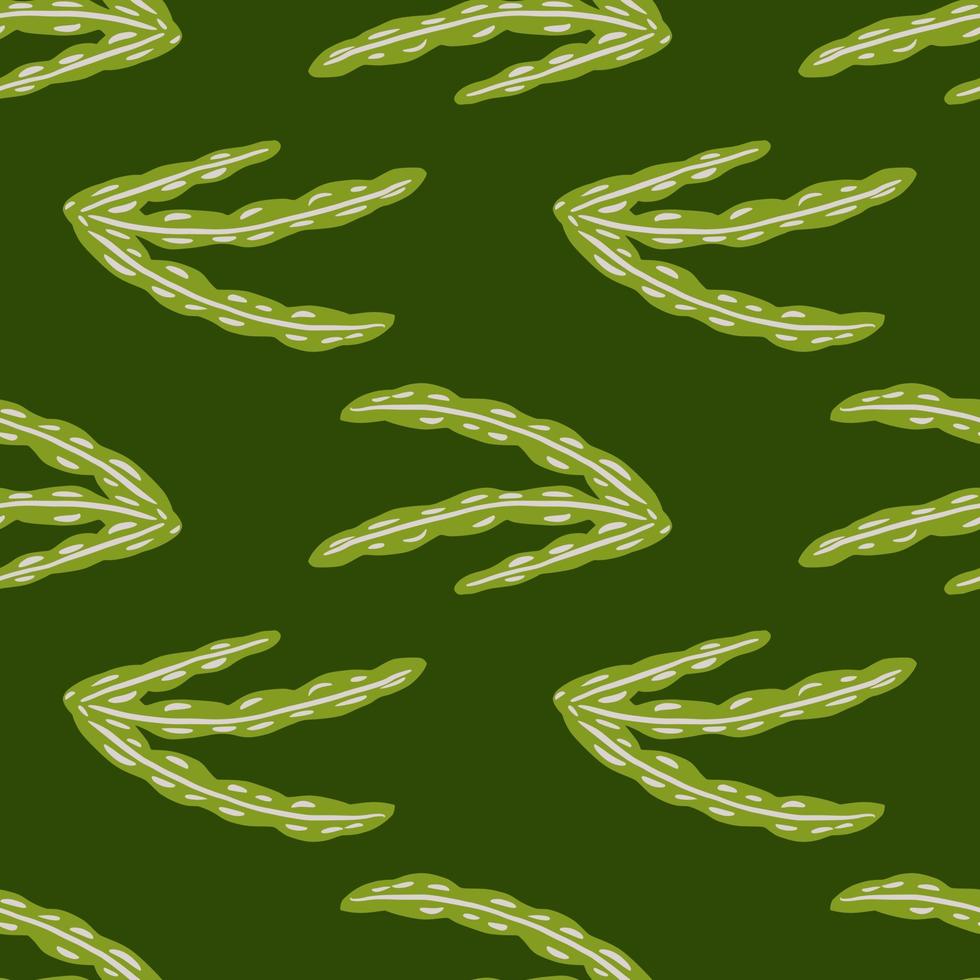 Green palette seamless doodle ocean pattern with hand drawn seaweed shapes. Nature simple design. vector