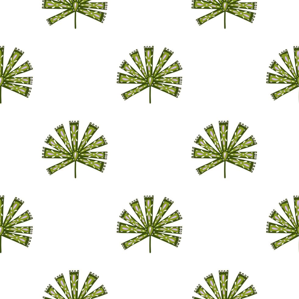 Isolated seamless pattern in botanic style with abstract green daisy flower shapes. White background. vector