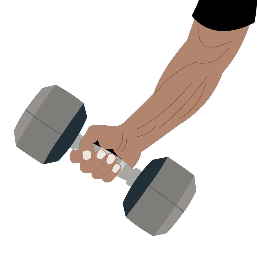 Man taking dumbbells for hand muscle training vector