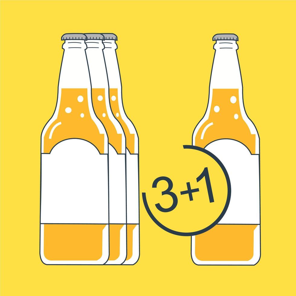 compra 3 botellas de cerveza llévate 1 gratis. ilustración vectorial vector