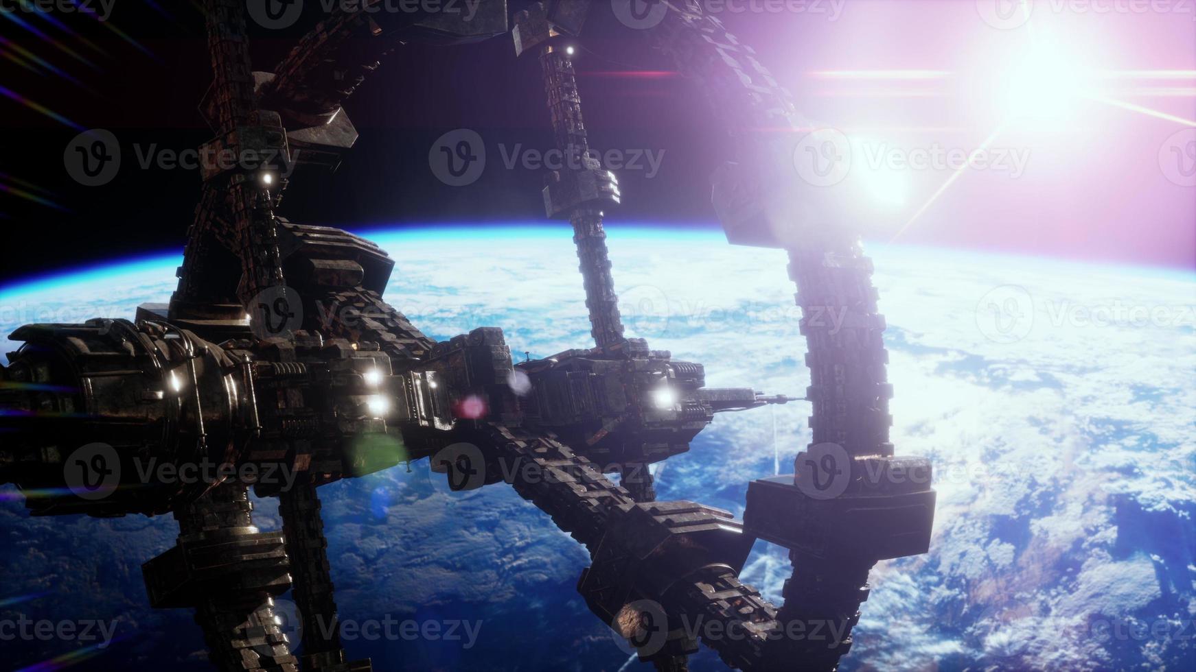 Highly detailed huge spaceship approaching to the Earth photo