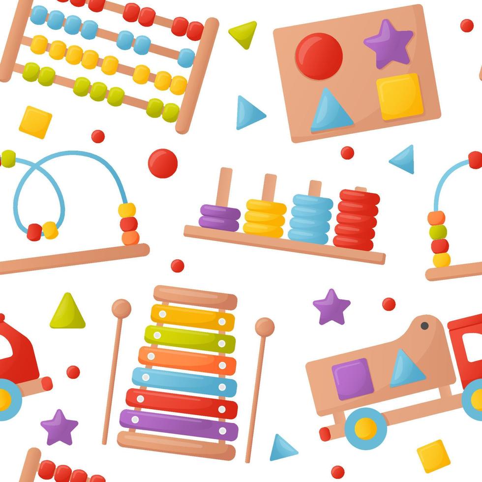 pattern with children's educational toys. cartoon style vector