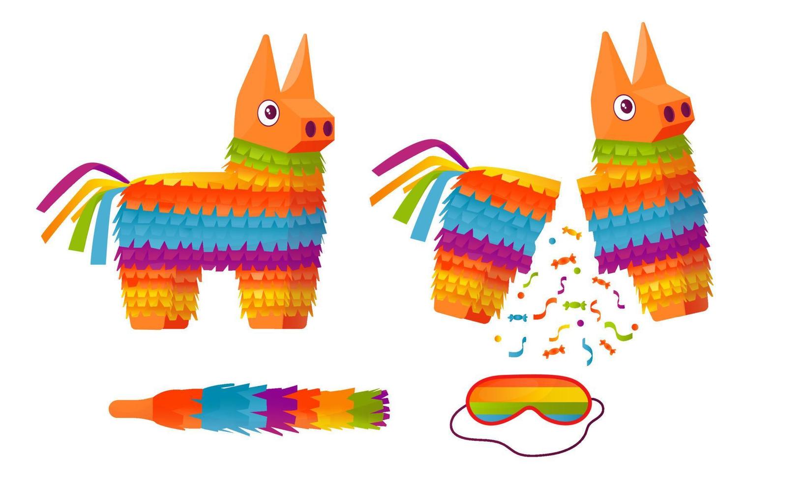 Pinata for a birthday. Corrugated paper toy with sweets or a surprise inside. Vector cartoon illustration