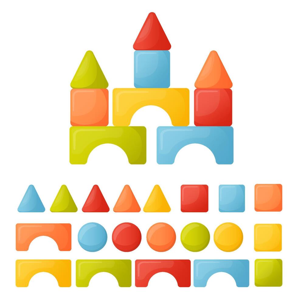 un conjunto de bloques infantiles de diferentes colores para construir castillos y torres. juegos educativos para niños vector