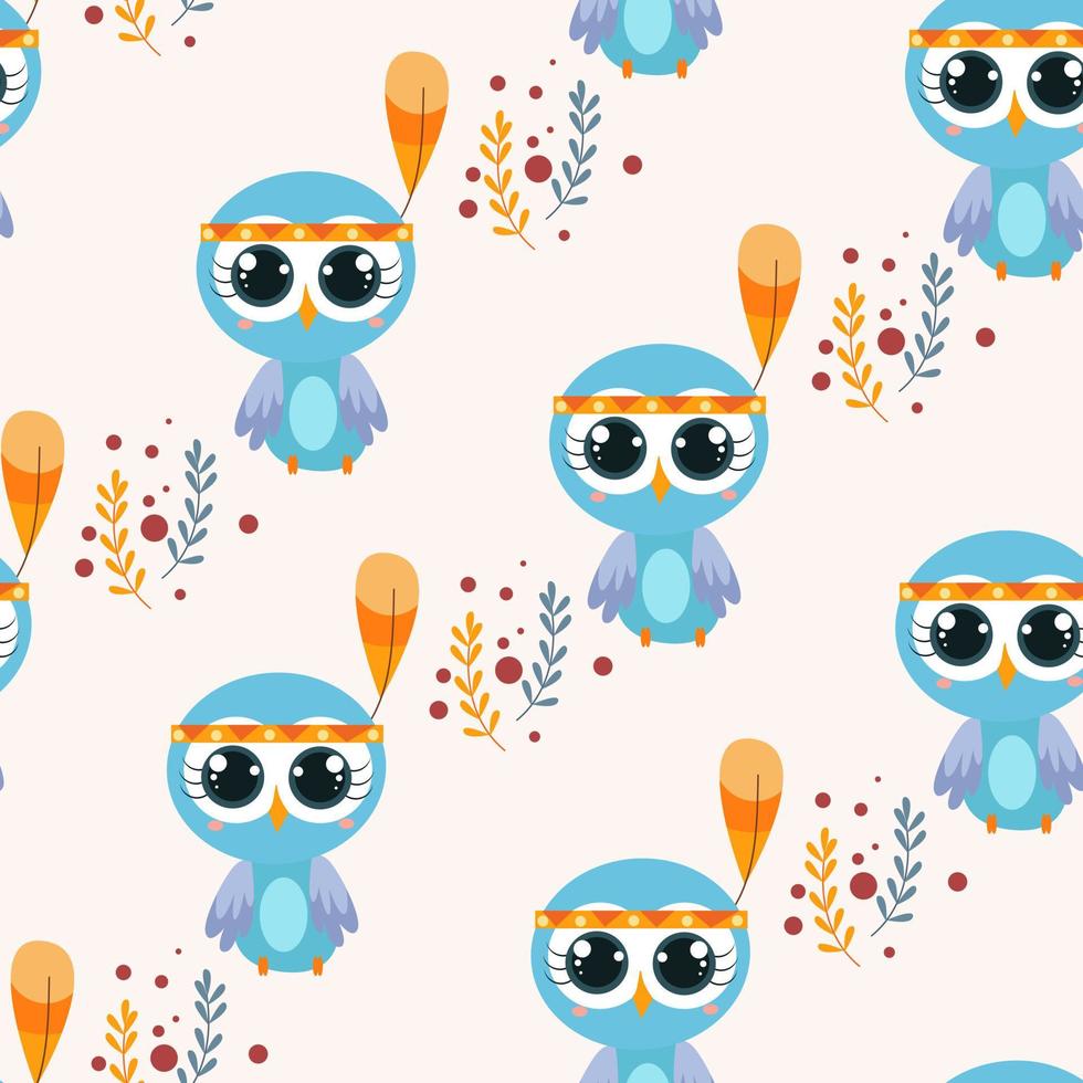 seamless pattern with cute little owl in cartoon style vector