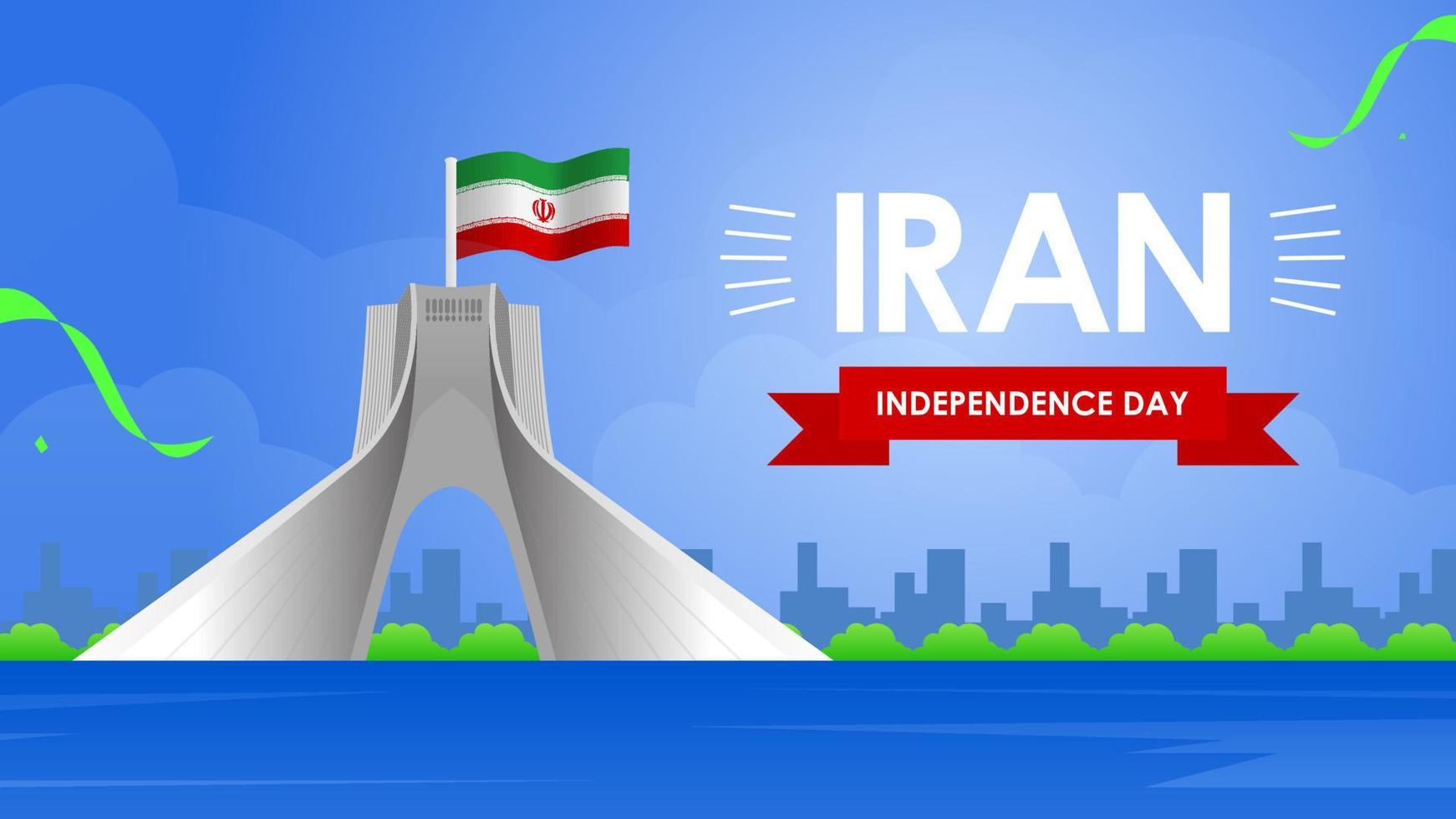 Vector illustration of Iran's independence day with green-white-red and gray color combination and blue sky background