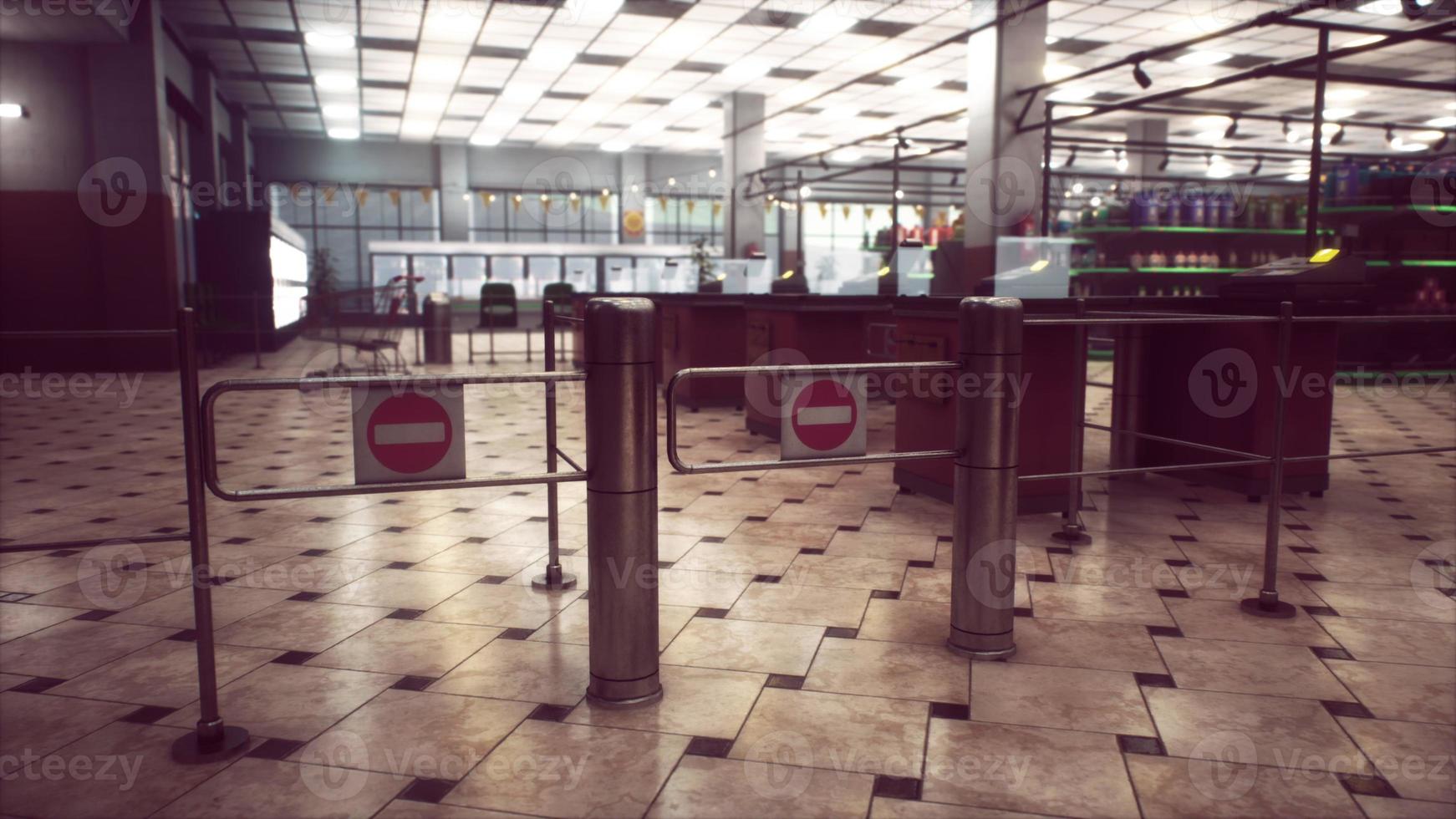 empty closed supermarket due covid-19 coronavirus epidemic photo