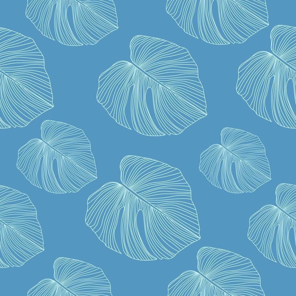 Monstera leaves backdrop. Tropical pattern, botanical leaf seamless pattern on blue background. vector