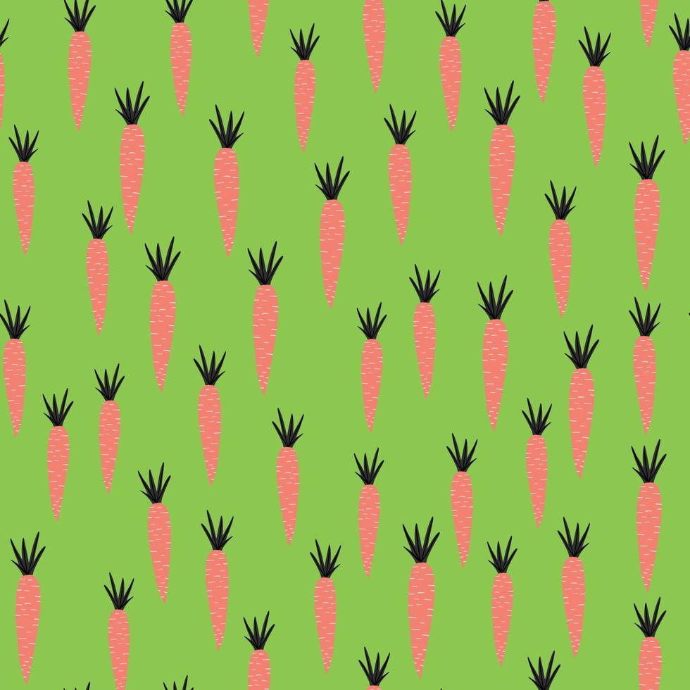 Geometric carrots backdrop. Cute orange carrot seamless pattern on green background. vector