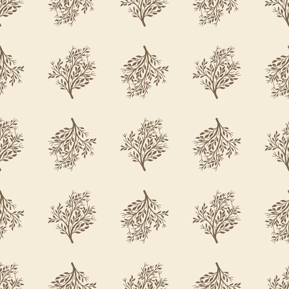 Grey bush silhouettes seamless pattern in doodle simple style. Pastel background. Floral nature backdrop. vector