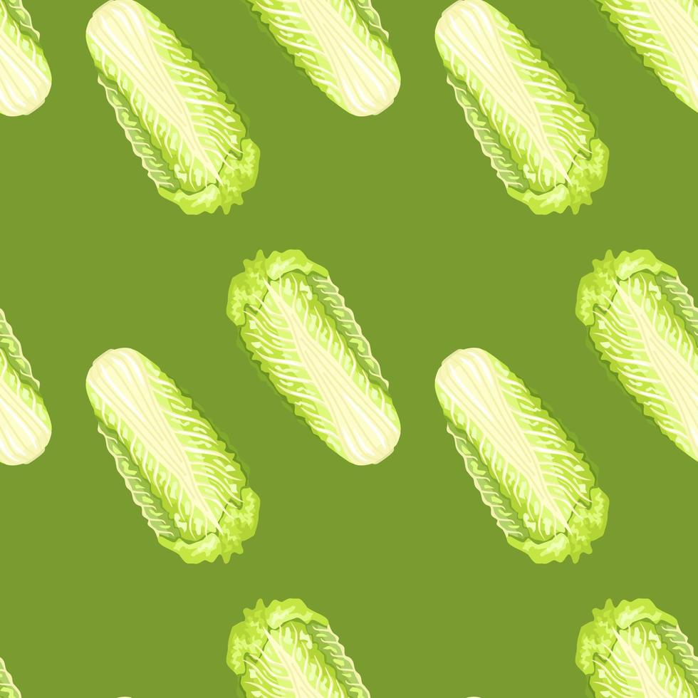 Seamless pattern Chinese cabbage on light green background. Minimalism ornament with lettuce. vector