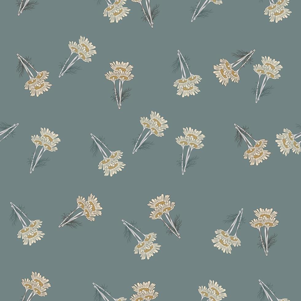 Seamless pattern chamomile on blue background. Beautiful ornament summer flowers. vector