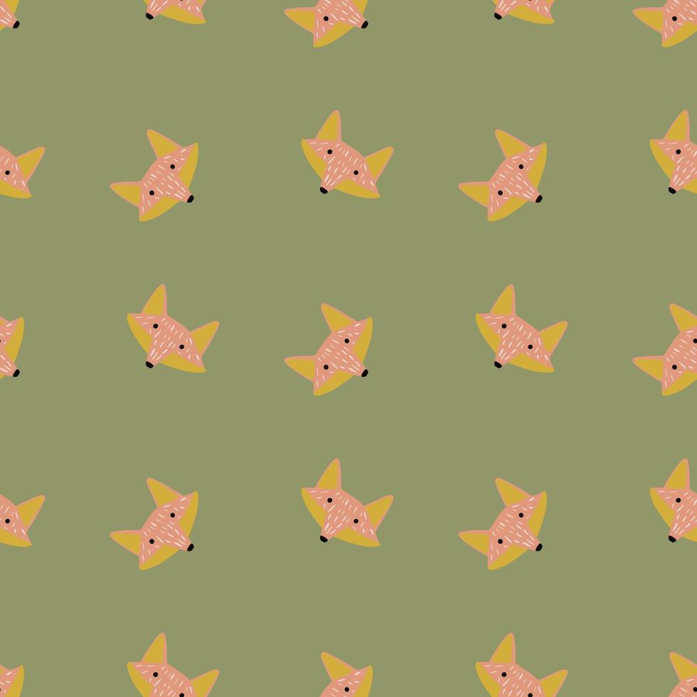 Fox pattern seamless in freehand style. Head animals on colorful background. Vector illustration for textile.