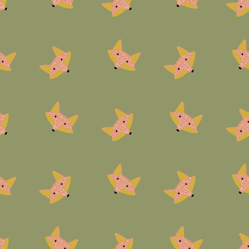 Fox pattern seamless in freehand style. Head animals on colorful background. Vector illustration for textile.